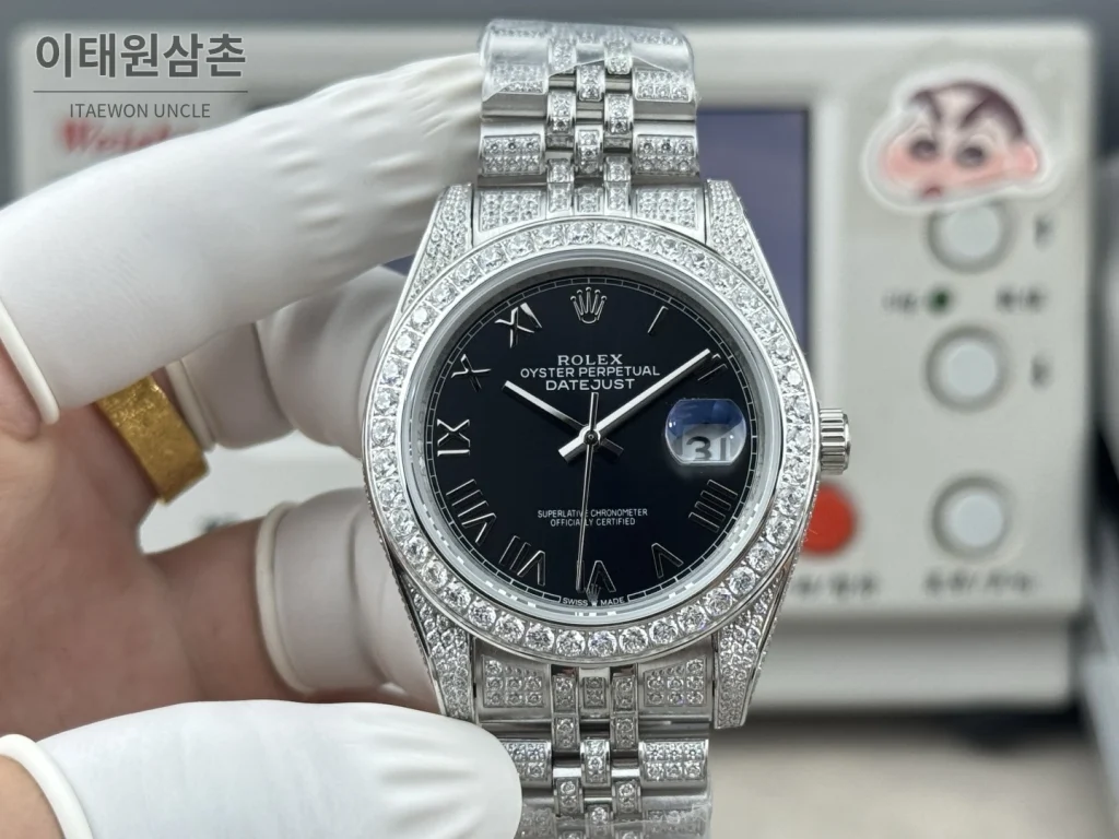 롤렉스 데이트저스트 오토매틱 41mm 블랙 다이얼 스틸 브레이슬릿 실버 베젤