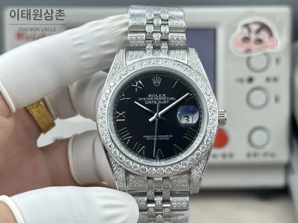 롤렉스 데이트저스트 오토매틱 41mm 블랙 다이얼 스틸 브레이슬릿 실버 베젤