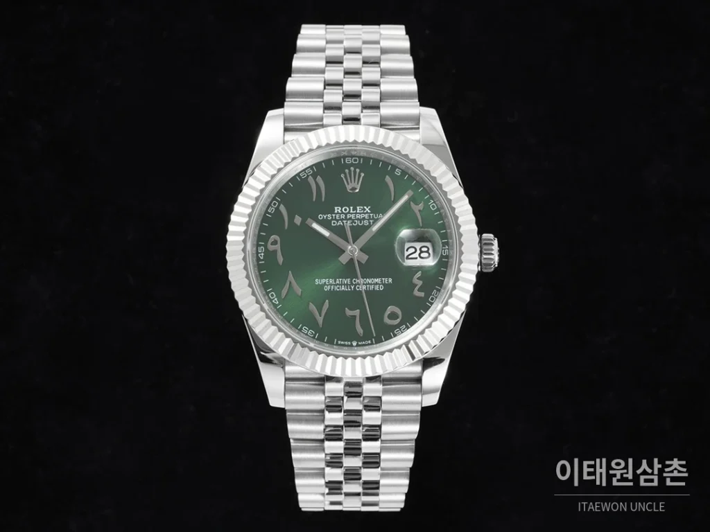 롤렉스 데이트저스트 오토매틱 41mm 그린 다이얼 스틸 브레이슬릿
