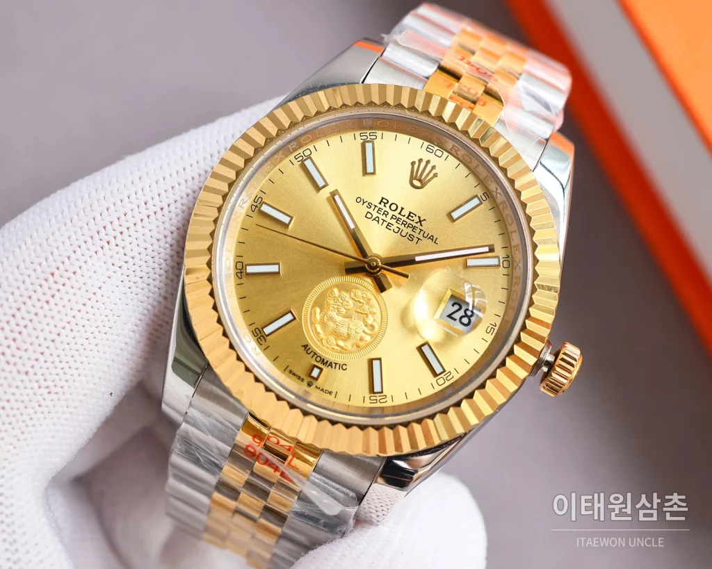 롤렉스 데이트저스트 오토매틱 41mm 샴페인 다이얼 투톤 브레이슬릿 골드 베젤
