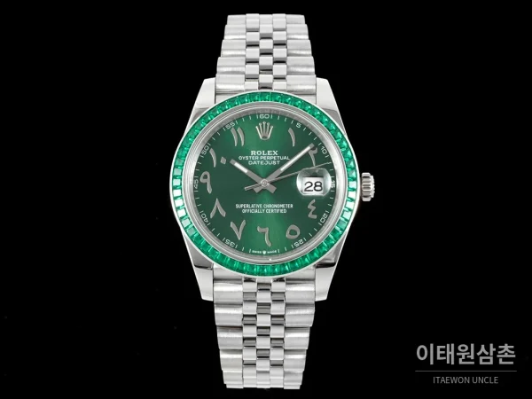 롤렉스 데이트저스트 오토매틱 41mm 그린 다이얼 스틸 브레이슬릿 그린 베젤