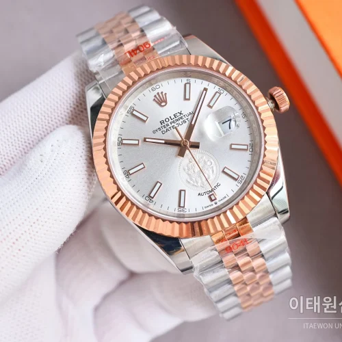 롤렉스 데이트저스트 오토매틱 41mm 실버 다이얼 투톤 브레이슬릿 로즈골드 베젤 롤렉스 데이트저스트 오토매틱 41mm 실버 다이얼 투톤 브레이슬릿 로즈골드 베젤