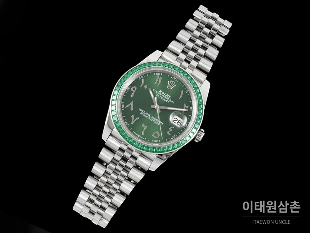 롤렉스 데이트저스트 오토매틱 41mm 그린 다이얼 스틸 브레이슬릿 그린 베젤