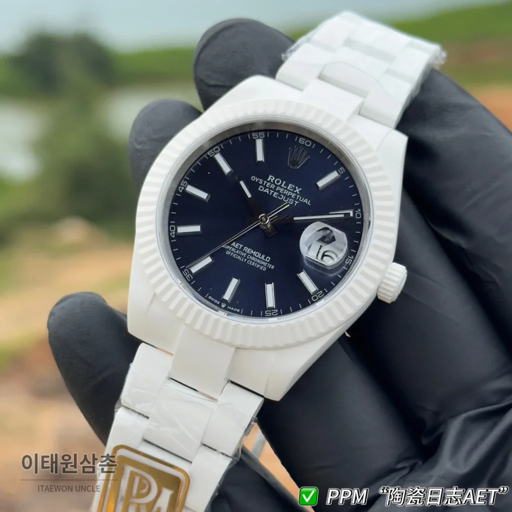 롤렉스 데이트저스트 오토매틱 41mm 네이비 다이얼 세라믹 브레이슬릿 화이트 베젤