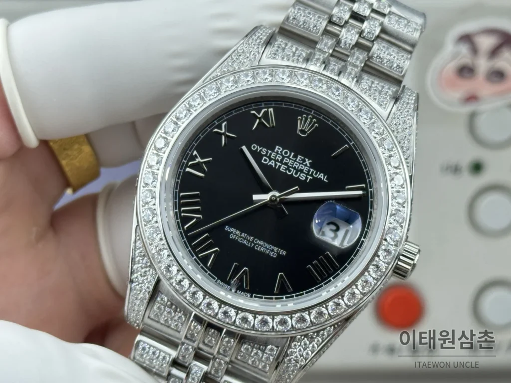 롤렉스 데이트저스트 오토매틱 41mm 블랙 다이얼 스틸 브레이슬릿 실버 베젤