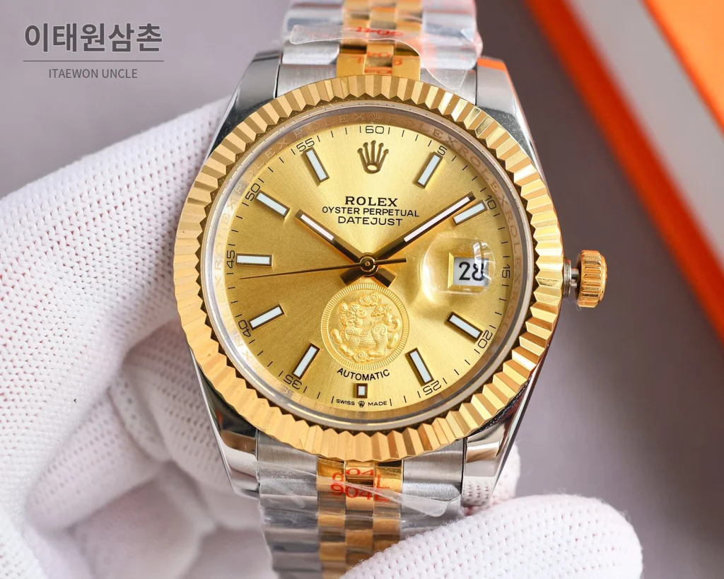 롤렉스 데이트저스트 오토매틱 41mm 샴페인 다이얼 투톤 브레이슬릿 골드 베젤