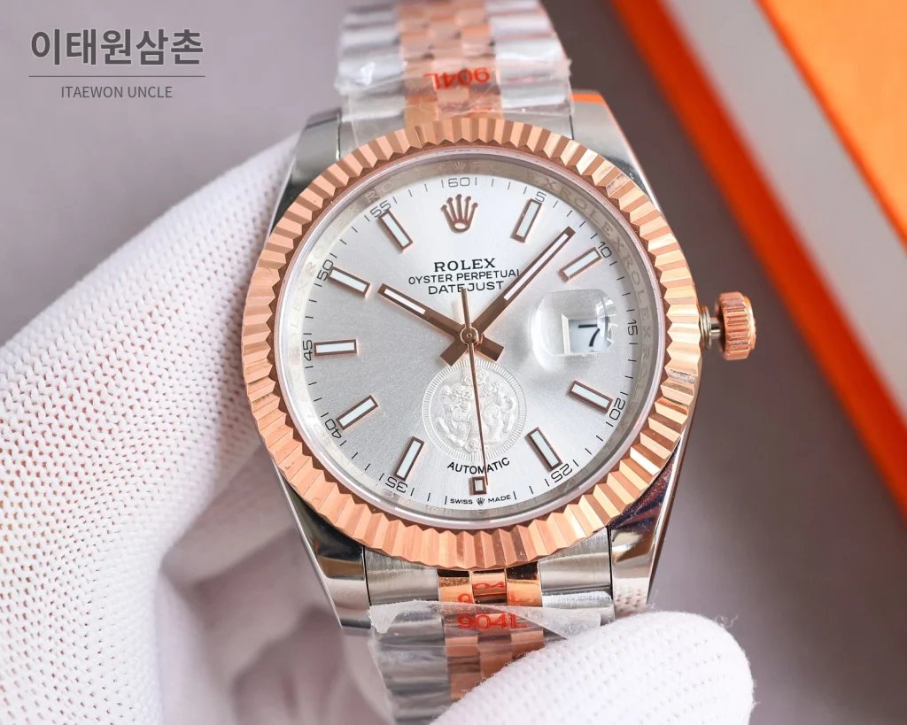 롤렉스 데이트저스트 오토매틱 41mm 실버 다이얼 투톤 브레이슬릿 로즈골드 베젤