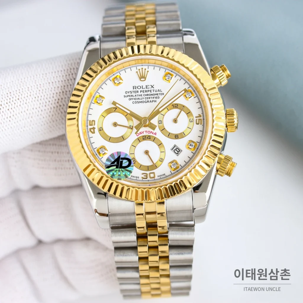 롤렉스 데이트저스트 오토매틱 41mm 화이트 다이얼 투톤 브레이슬릿 골드 베젤