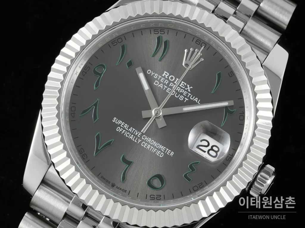 롤렉스 데이트저스트 오토매틱 41mm 그레이 다이얼 스틸 브레이슬릿 실버 베젤