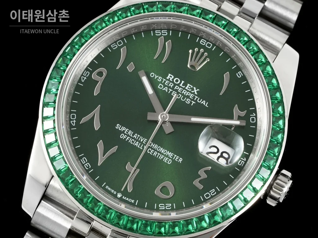 롤렉스 데이트저스트 오토매틱 41mm 그린 다이얼 스틸 브레이슬릿 그린 베젤