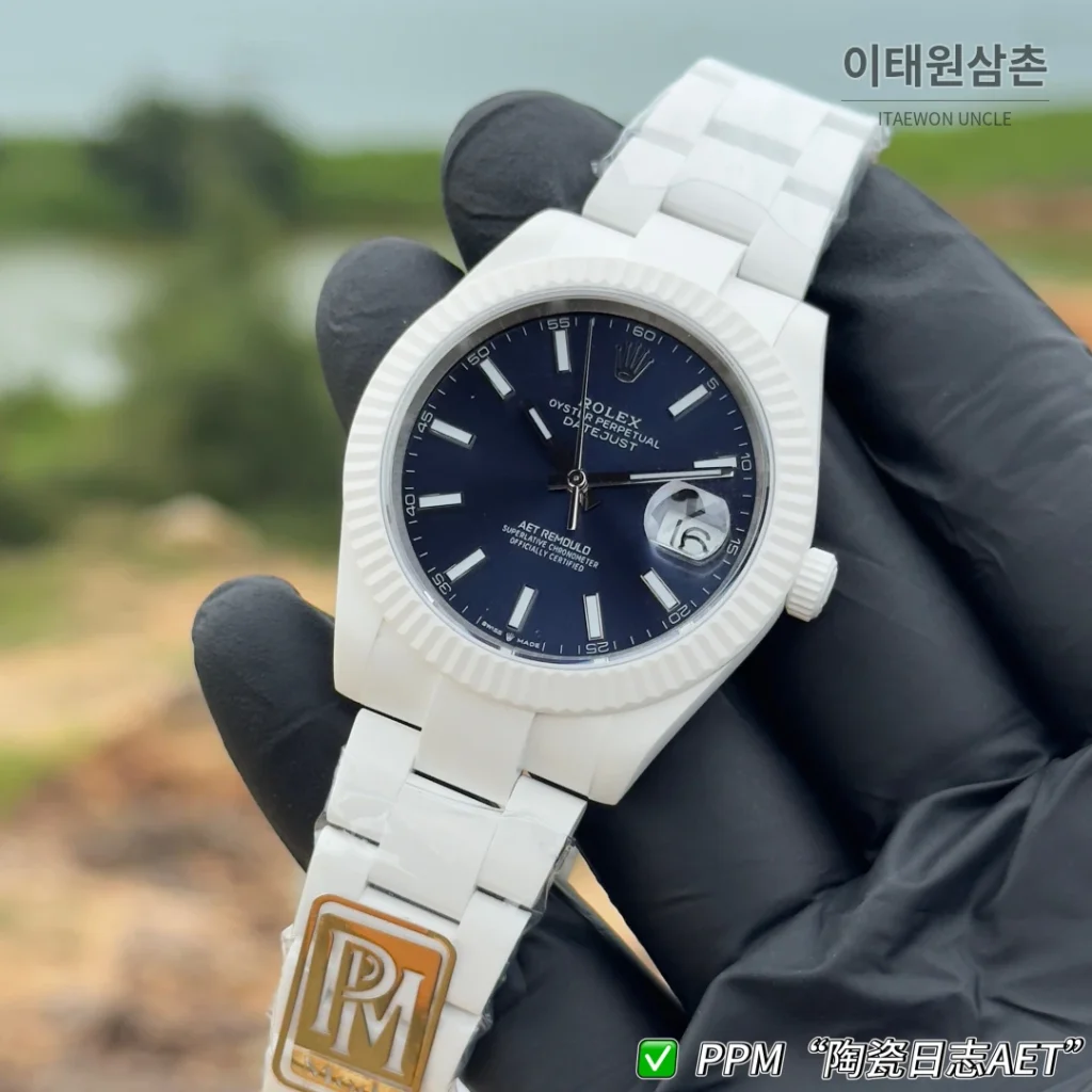 롤렉스 데이트저스트 오토매틱 41mm 네이비 다이얼 세라믹 브레이슬릿 화이트 베젤