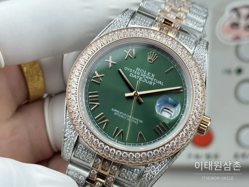 롤렉스 데이트저스트 오토매틱 41mm 그린 다이얼 투톤 브레이슬릿 로즈골드 베젤