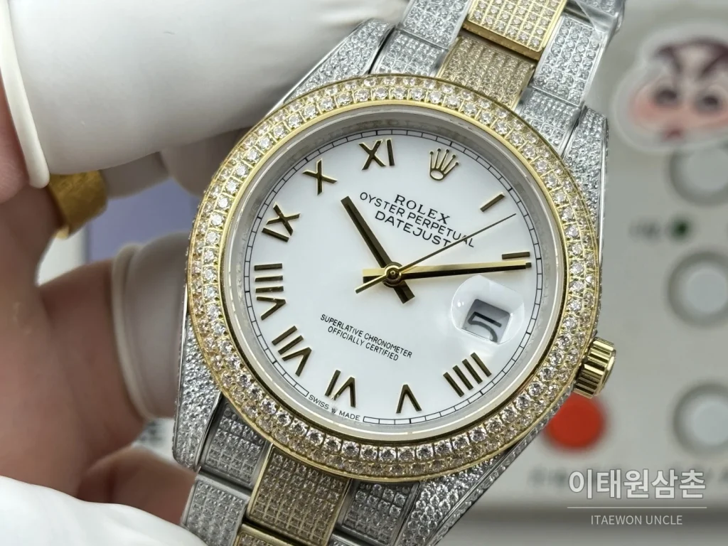 롤렉스 데이트저스트 오토매틱 41mm 화이트 다이얼 투톤 브레이슬릿 골드 베젤 (2)