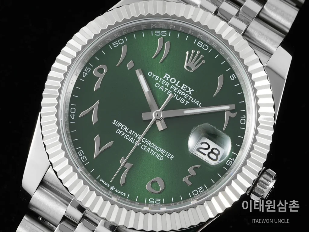 롤렉스 데이트저스트 오토매틱 41mm 그린 다이얼 스틸 브레이슬릿