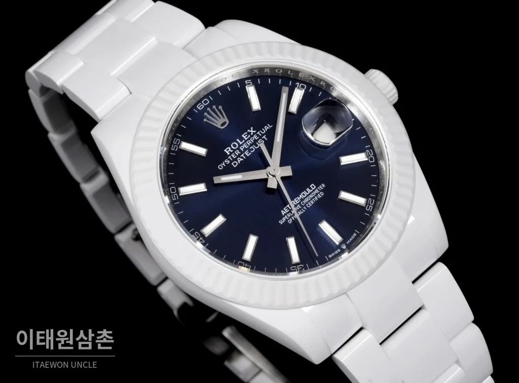 롤렉스 데이트저스트 오토매틱 41mm 네이비 다이얼 세라믹 브레이슬릿 세라믹 케이스