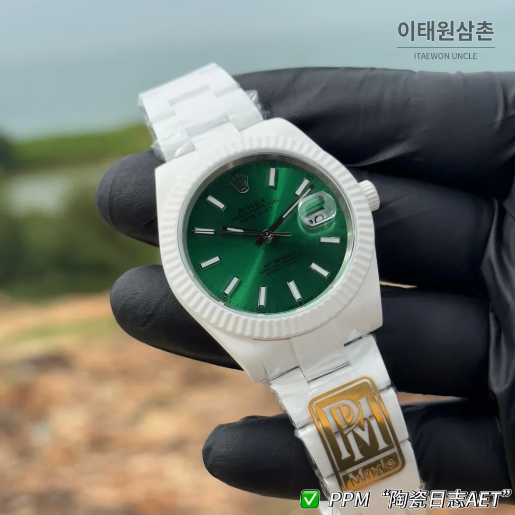 롤렉스 데이트저스트 오토매틱 41mm 핑크 다이얼 세라믹 브레이슬릿 화이트 베젤