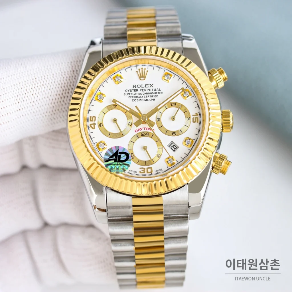 롤렉스 데이트저스트 오토매틱 41mm 화이트 다이얼 투톤 브레이슬릿 골드 베젤