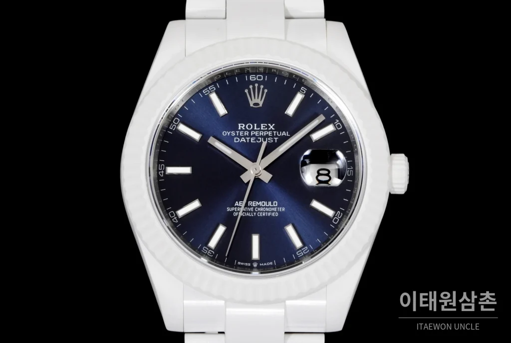 롤렉스 데이트저스트 오토매틱 41mm 네이비 다이얼 세라믹 브레이슬릿 세라믹 케이스
