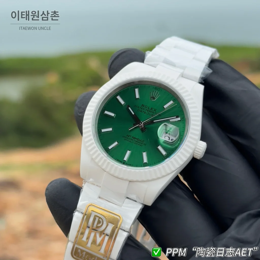 롤렉스 데이트저스트 오토매틱 41mm 핑크 다이얼 세라믹 브레이슬릿 화이트 베젤