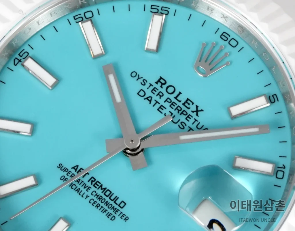 롤렉스 데이트저스트 오토매틱 41mm 아이스블루 다이얼 세라믹 브레이슬릿 화이트 베젤 (2)