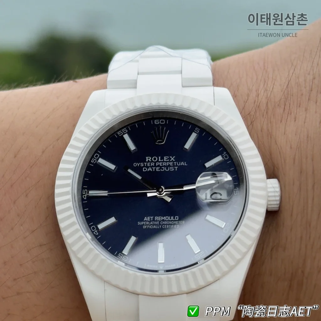 롤렉스 데이트저스트 오토매틱 41mm 네이비 다이얼 세라믹 브레이슬릿 화이트 베젤