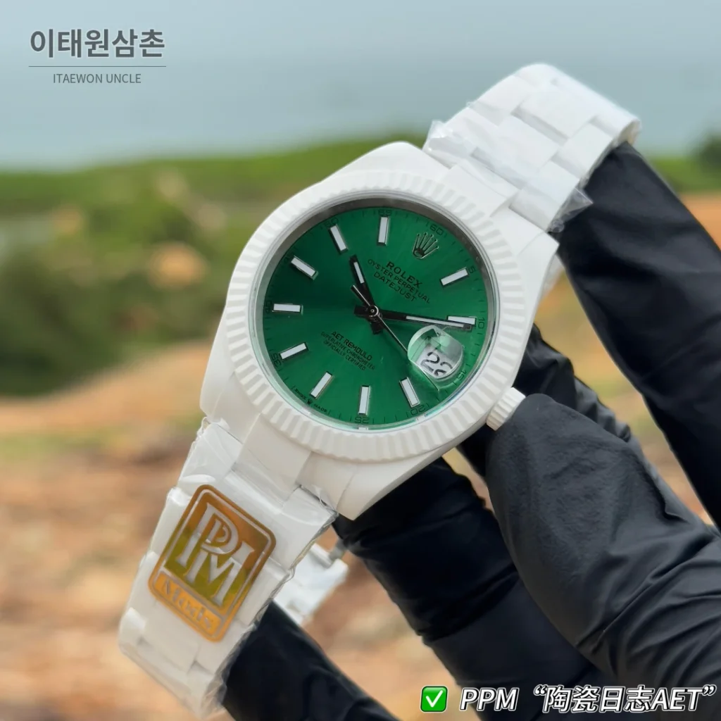 롤렉스 데이트저스트 오토매틱 41mm 핑크 다이얼 세라믹 브레이슬릿 화이트 베젤