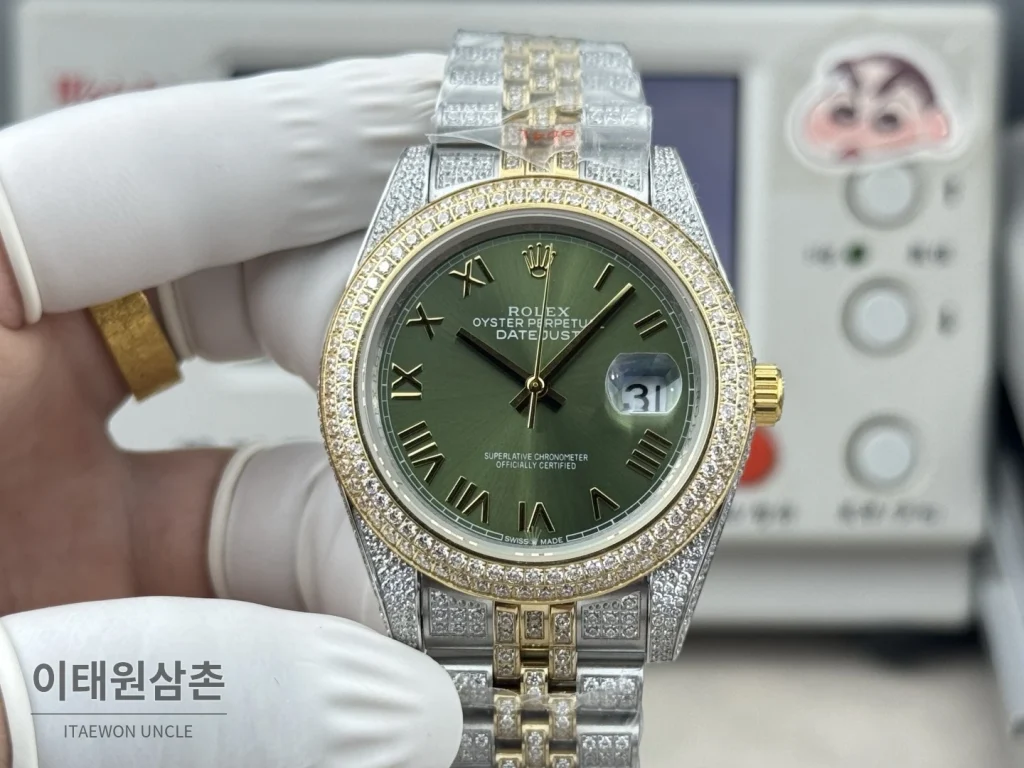 롤렉스 데이트저스트 오토매틱 41mm 그린 다이얼 투톤 브레이슬릿 로즈골드 베젤