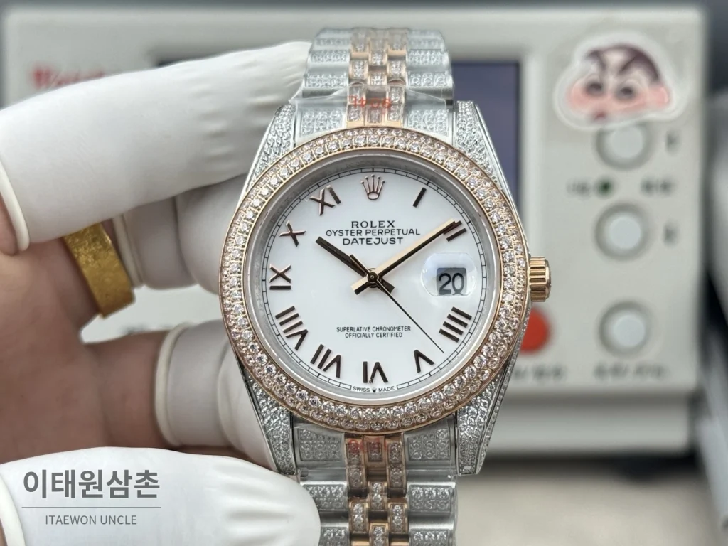 롤렉스 데이트저스트 오토매틱 41mm 화이트 다이얼 투톤 브레이슬릿 골드 베젤 (2)