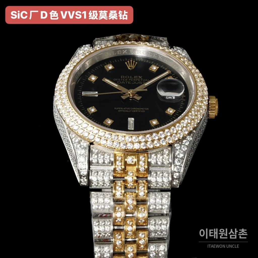 롤렉스 데이트저스트 오토매틱 블랙 다이얼 투톤 브레이슬릿 골드 베젤