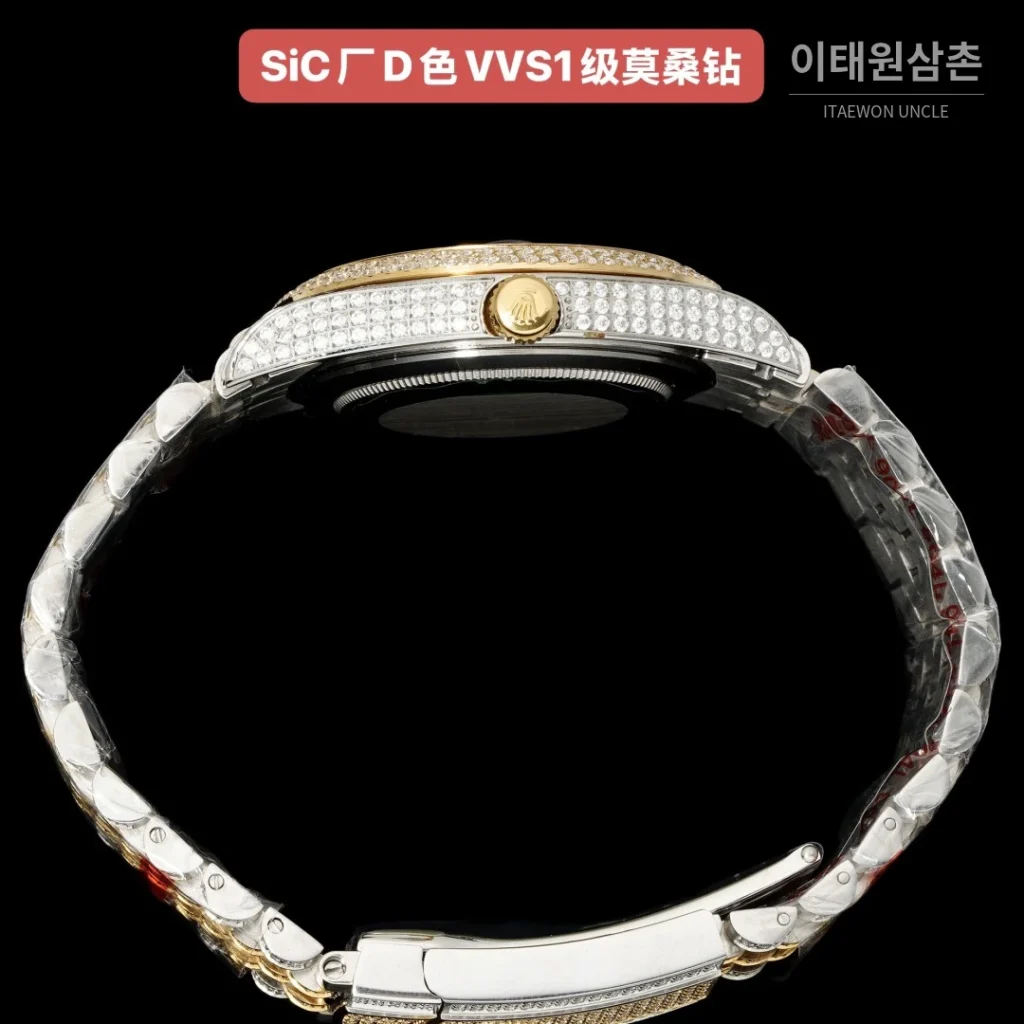 롤렉스 데이트저스트 오토매틱 블랙 다이얼 투톤 브레이슬릿 골드 베젤