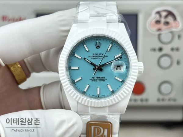 롤렉스 데이트저스트 화이트세라믹 선레이다이얼 오토매틱 41mm 세라믹 브레이슬릿 (2)
