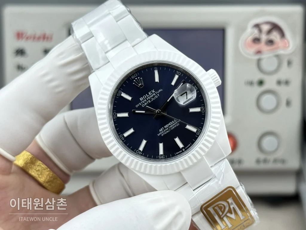 롤렉스 데이트저스트 화이트세라믹 선레이다이얼 오토매틱 41mm 세라믹 브레이슬릿 (4)