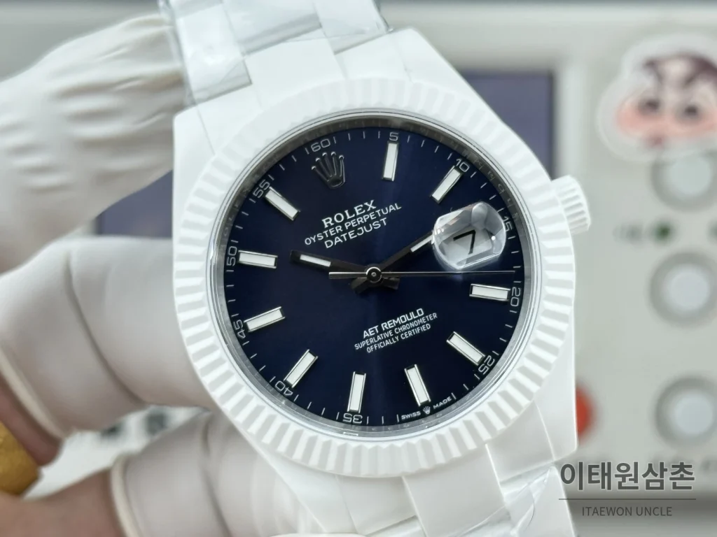 롤렉스 데이트저스트 화이트세라믹 선레이다이얼 오토매틱 41mm 세라믹 브레이슬릿 (4)