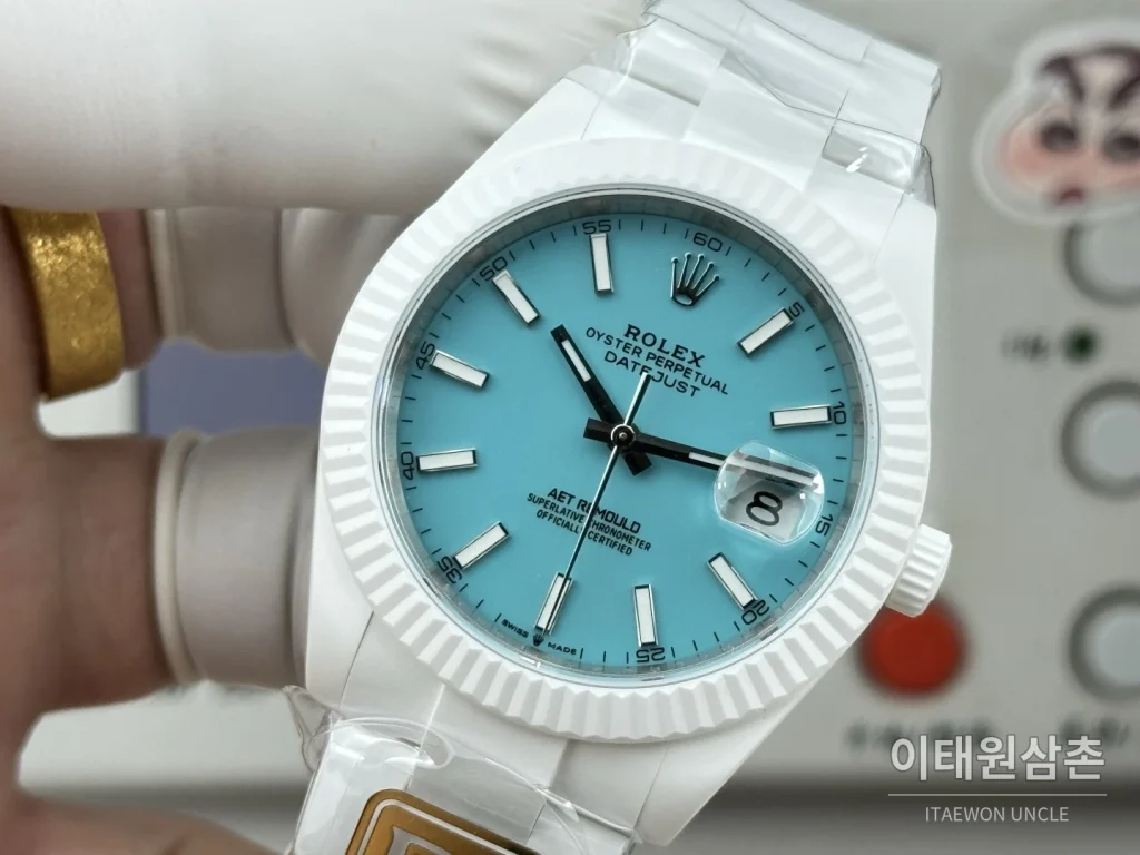 롤렉스 데이트저스트 화이트세라믹 선레이다이얼 오토매틱 41mm 세라믹 브레이슬릿 (2)