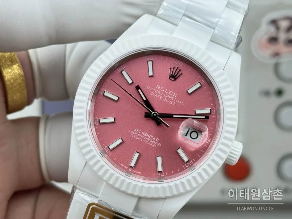 롤렉스 데이트저스트 화이트세라믹 선레이다이얼 오토매틱 41mm 세라믹 브레이슬릿 (3)