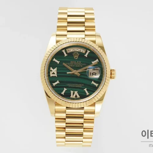 롤렉스 데이데이트36 천연원석 다이아베젤 프레지던트브레이슬릿 오토매틱 36mm 그린 다이얼 골드 케이스