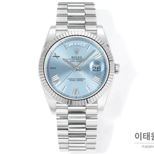 롤렉스 데이데이트 40 골드 프레지던트 브레이슬릿 오토매틱 40mm 아이스블루 다이얼