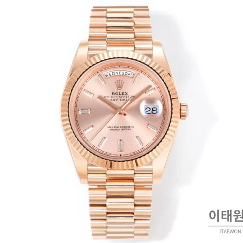 롤렉스 데이데이트 40 골드 프레지던트 브레이슬릿 오토매틱 40mm 로즈골드 다이얼