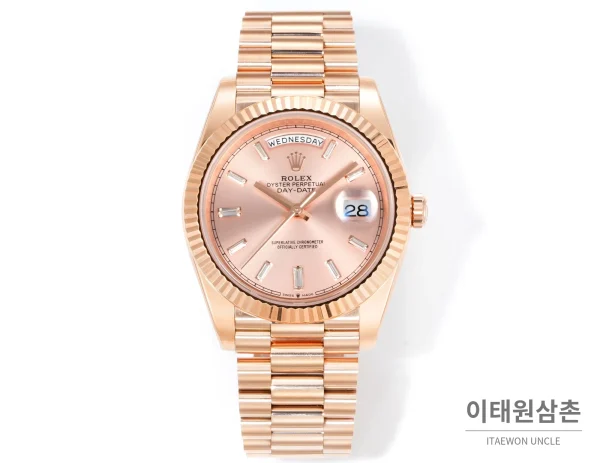 롤렉스 데이데이트 40 골드 프레지던트 브레이슬릿 오토매틱 40mm 로즈골드 다이얼