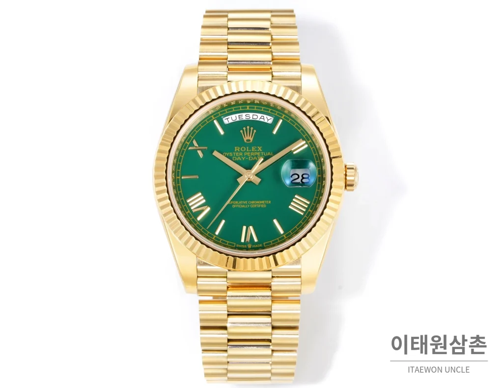 롤렉스 데이데이트 40 골드 프레지던트 브레이슬릿 오토매틱 40mm 그린 다이얼