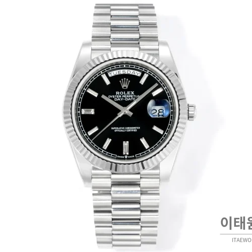 롤렉스 데이데이트 40 골드 프레지던트 브레이슬릿 오토매틱 40mm 블랙 다이얼