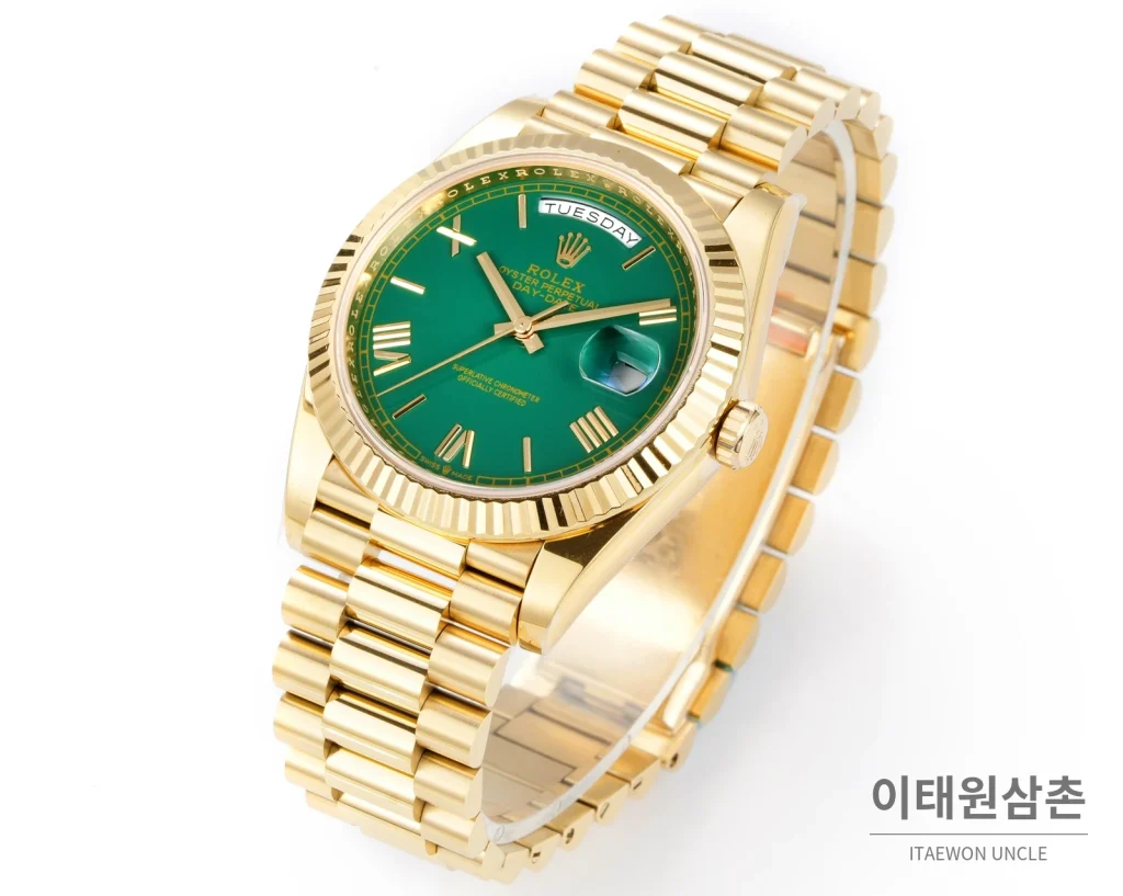 롤렉스 데이데이트 40 골드 프레지던트 브레이슬릿 오토매틱 40mm 그린 다이얼