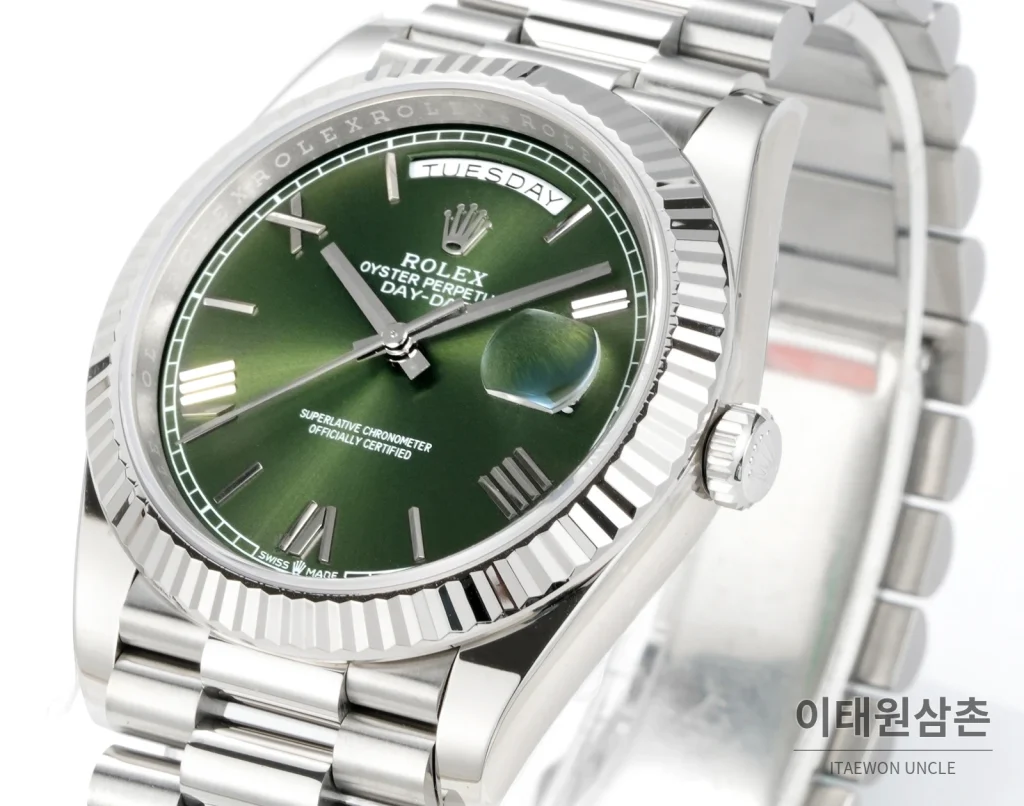 롤렉스 데이데이트 40 골드 프레지던트 브레이슬릿 오토매틱 40mm 그린 다이얼 (2)
