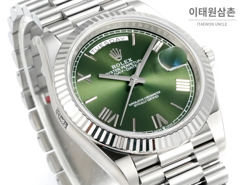 롤렉스 데이데이트 40 골드 프레지던트 브레이슬릿 오토매틱 40mm 그린 다이얼 (2)