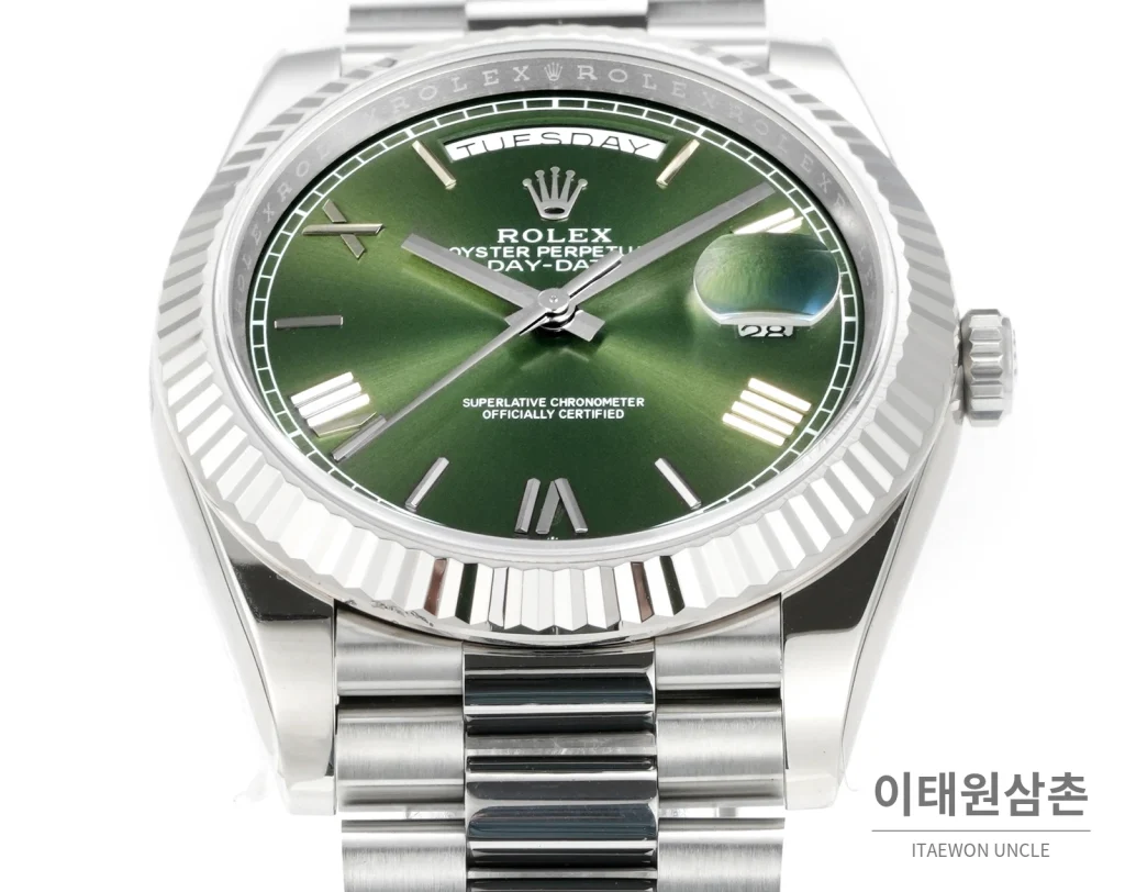 롤렉스 데이데이트 40 골드 프레지던트 브레이슬릿 오토매틱 40mm 그린 다이얼 (2)