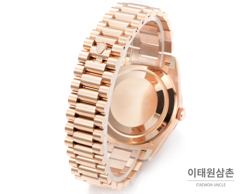 롤렉스 데이데이트 40 골드 프레지던트 브레이슬릿 오토매틱 40mm 로즈골드 다이얼