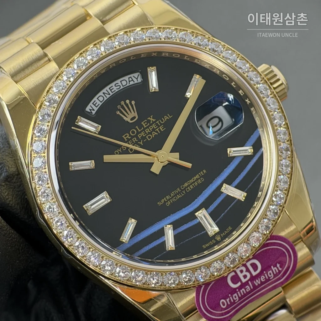롤렉스 데이데이트 블랙 오닉스다이얼 라운드다이아 베젤 오토매틱