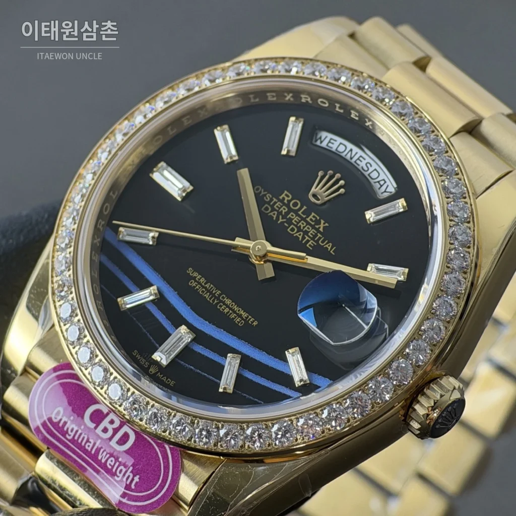 롤렉스 데이데이트 블랙 오닉스다이얼 라운드다이아 베젤 오토매틱