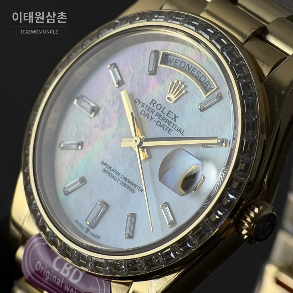 롤렉스 데이데이트 자개 바게트다이얼 스퀘어다이아 베젤 오토매틱