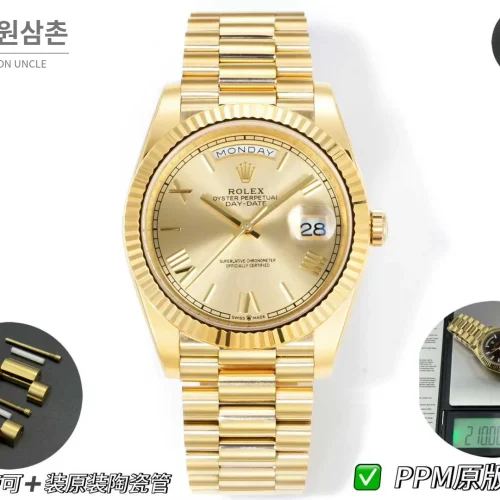 롤렉스 데이데이트 스틸 골드톤 프레지던트 브레이슬릿 데이데이트 오토매틱 40mm 샴페인 다이얼